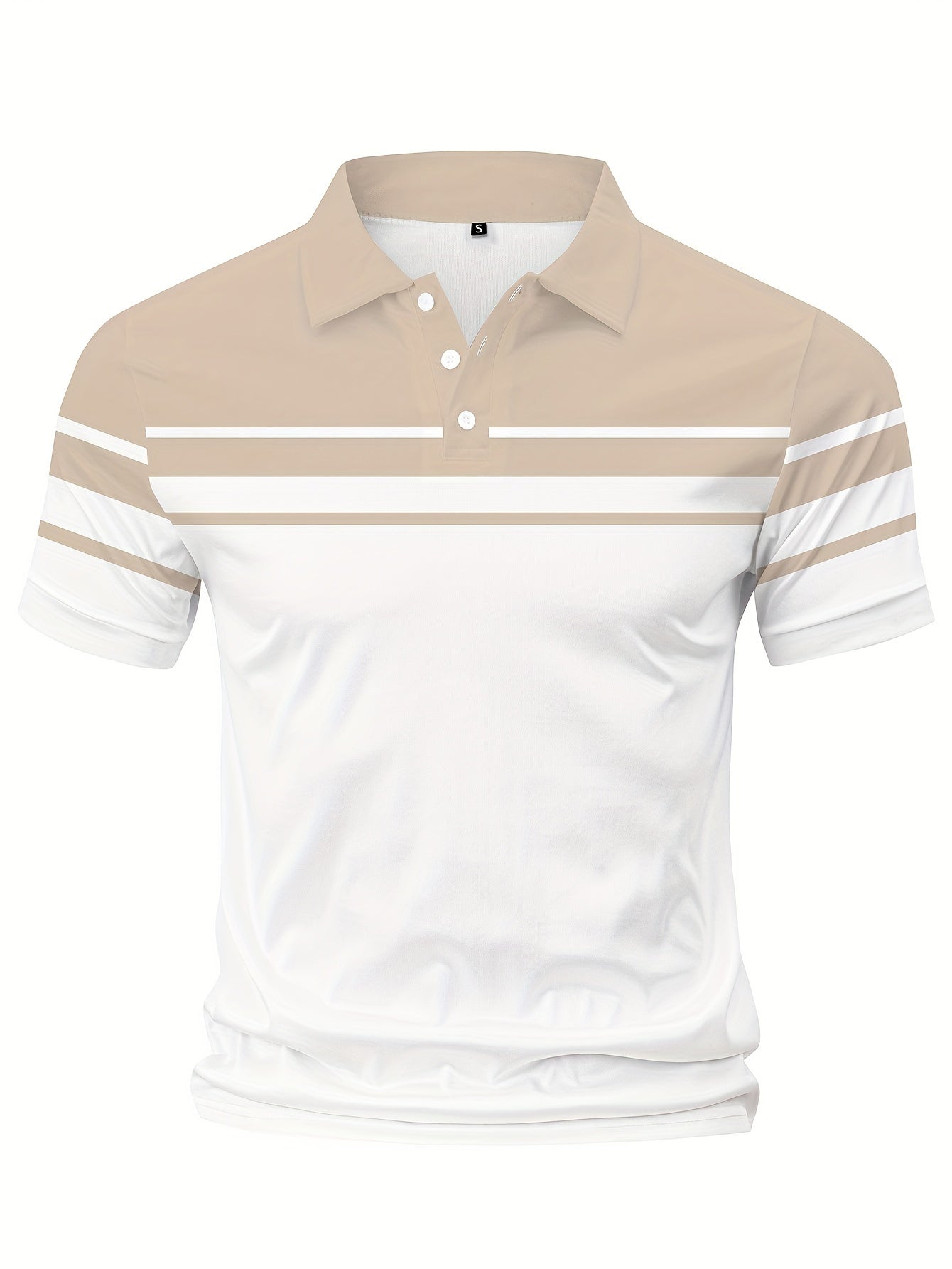 Men's Stripes Color Blocking Print Summer Short Sleeve Lapel T-shirt, Casual Comfy Sports Top As Gift