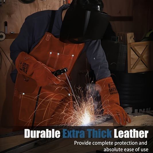 Leather Welding Work Shop Apron With 6 Pockets Heat Flame Resistant Cowhide Welder Apron Heavy Duty Blacksmith Aprons Adjustable For Welders Men Women