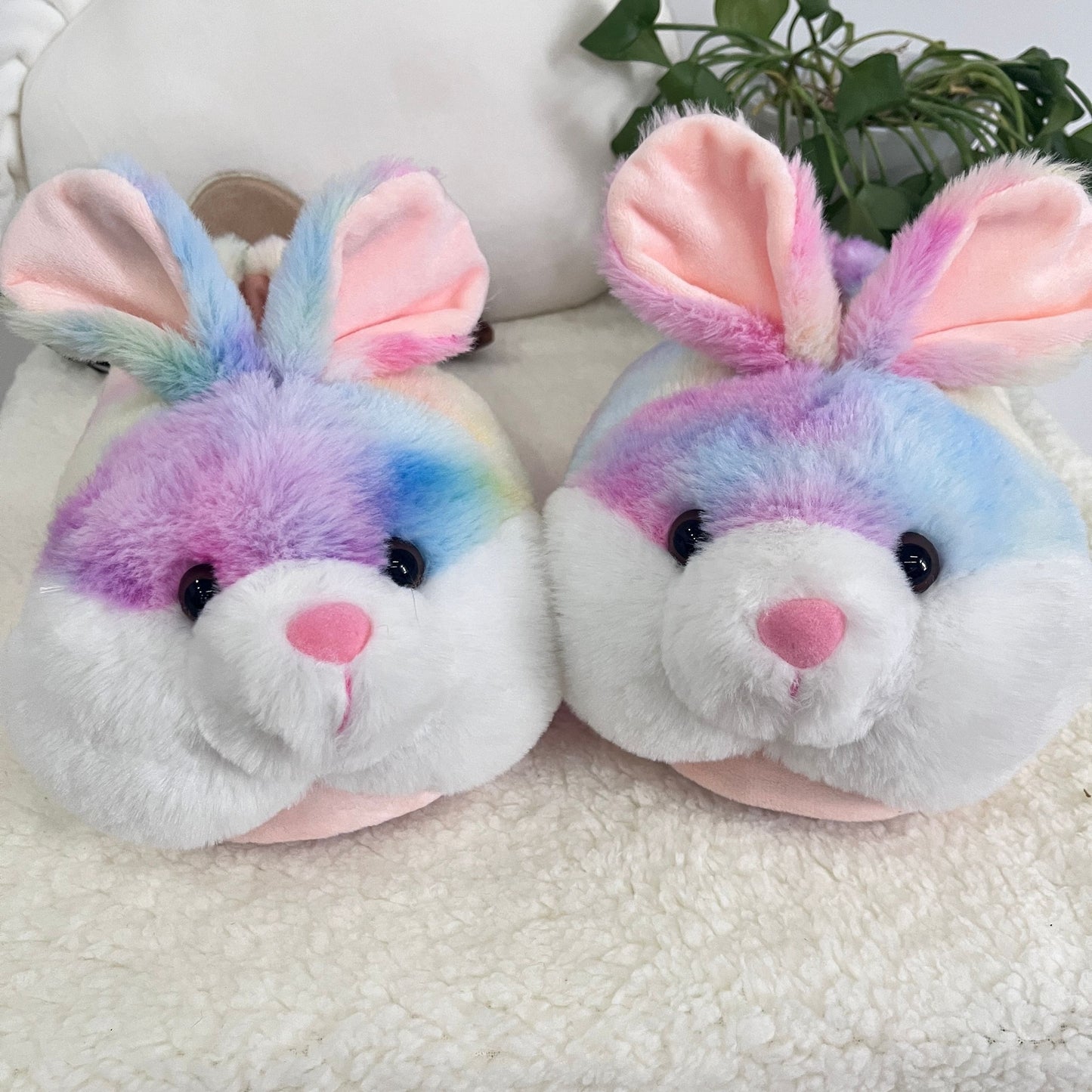 Cozy Bunny Slippers - Plush Indoor/Outdoor Shoes, Cute Gray Rabbit Design with Floppy Ears & Pink Inner Lining, Soft Fabric Upper & Rubber Sole, Perfect for Bedroom or Gift, Outdoor Slippers | Comfortable Slippers | Rubber So