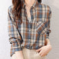 Plaid Pattern Button Front Shirt, Elegant Long Sleeve Lapel Collar Shirt, Women's Clothing