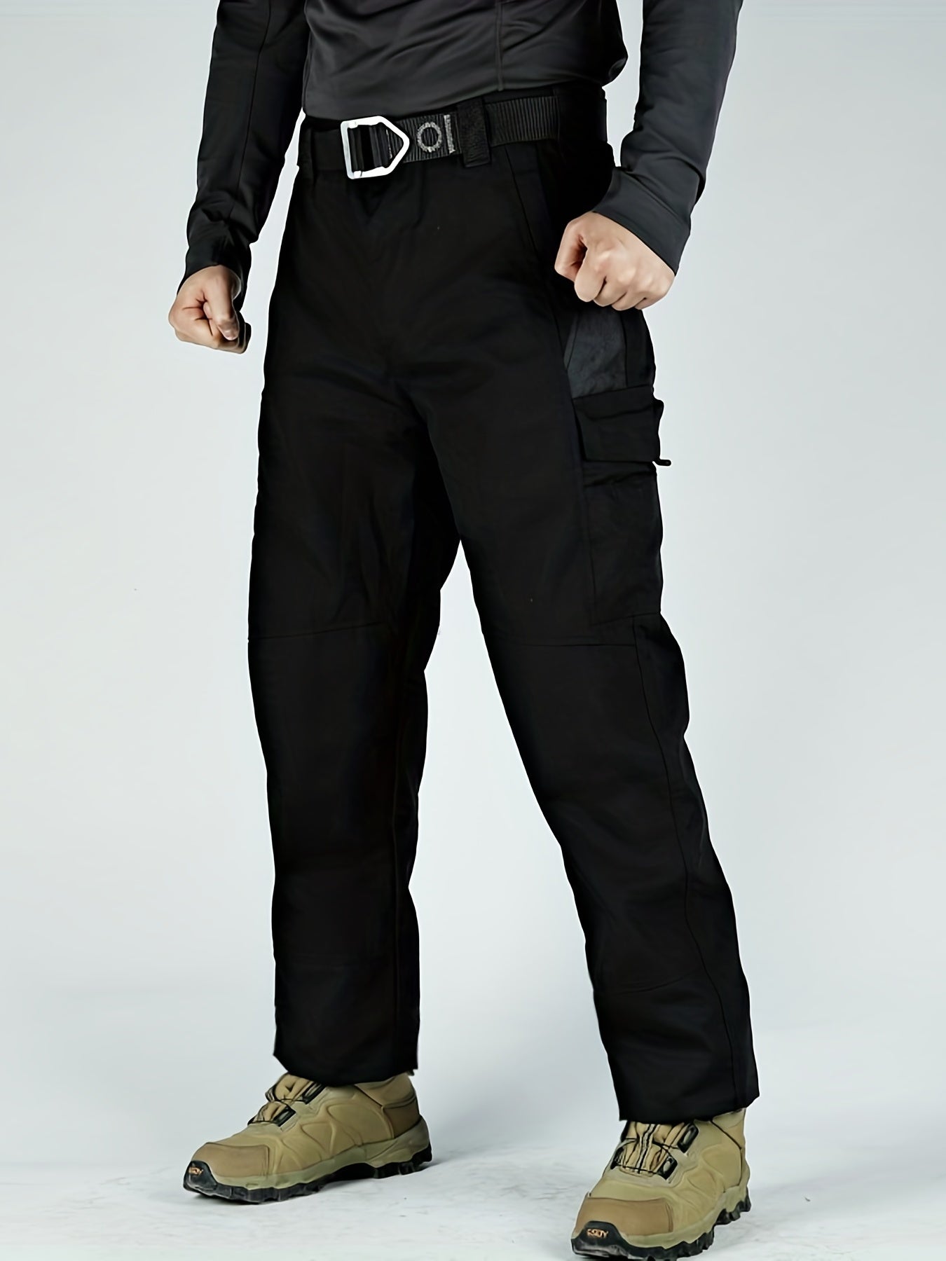 Men's Tactical Pants, Wear-Resistant Combat Training Multi-Pocket Water-Repellent Outdoor Pants, Polyester, Solid Color