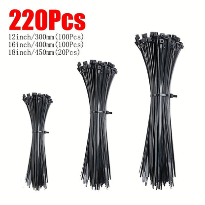 Black/White Cable Zip Ties, 18.14 KG Tensile Strength, Self-Locking Nylon Cord Ties, Indoor/Outdoor Use