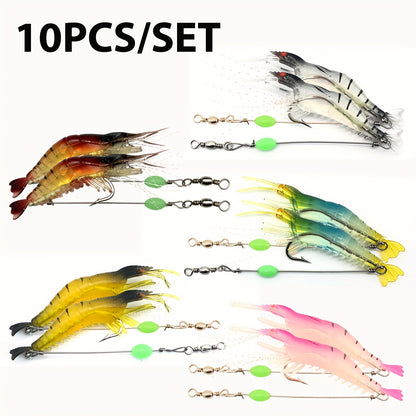 10pcs Luminous Shrimp Soft Fishing Lure, Artificial Bait & Hook