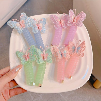 2 Cute Three-Dimensional Butterfly Phone Line Hair Rings, Suitable for Girls, High Elasticity Phone Line Hair Rings, Mixed Color Resin And Embroidered Butterfly Headpieces, Suitable for Daily And Casual Wear, Suitable for All