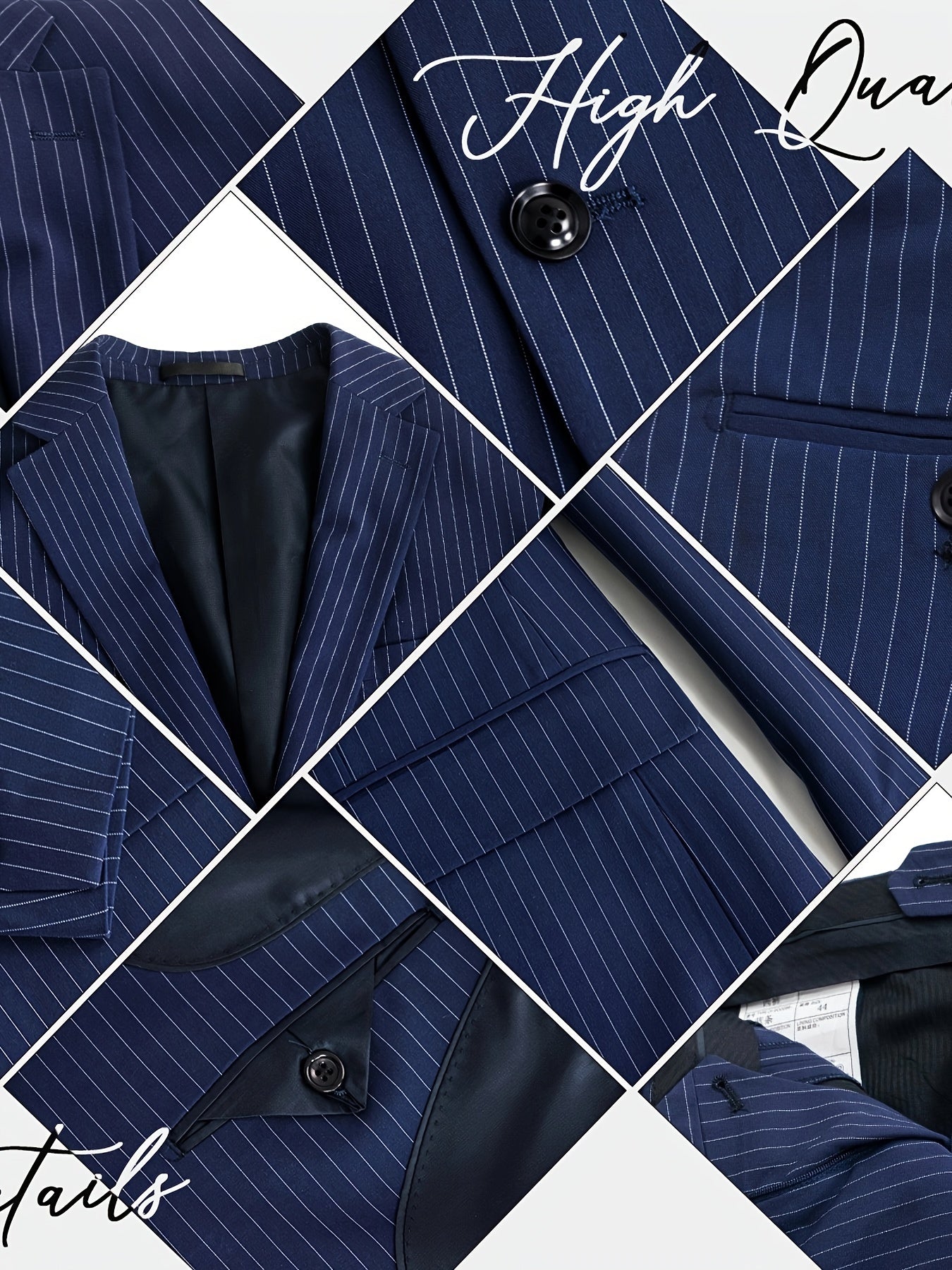 Men'S Suit 2pcs Navy Blue Pinstripe Blazer And Pants Formal/Casual Wear