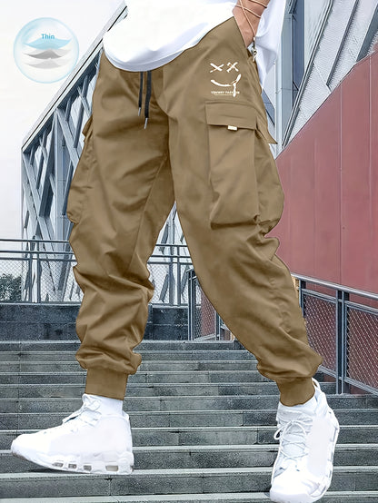 Street Style Men's Casual Non Stretch Footed Cargo Pants With Drawstring For Casual Daily Wear, Spring And Fall