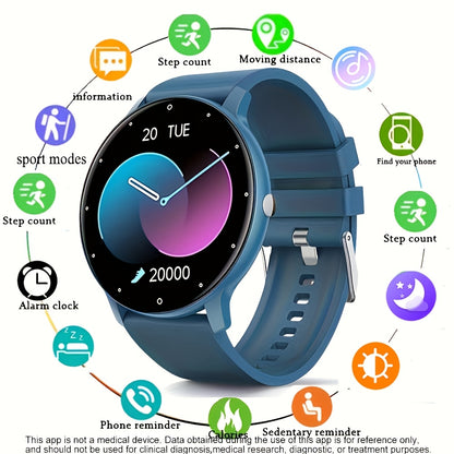 Synwoo Smart Watch for Men and Women - 3.25cm Full Touch Screen, Digital Display, Round Dial, Motion Tracker, Alarm Clock, Weather Update, Music Playback, Message Reminder, USB Charging, Rechargeable Lithium Polymer Battery,