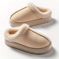 Cozy Plush Winter Slippers - Elegant Black with Cream Fur Trim, Thick Cushioned EVA Sole, Non-Slip, Hand Washable Indoor Shoes, Indoor Slippers