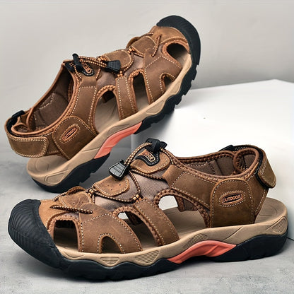 Sandals Men's Outdoor Leather Non-slip Casual Shoes Men's Head Layer Cowhide Summer Baotou Breathable Soft Bottom Beach Shoes Men