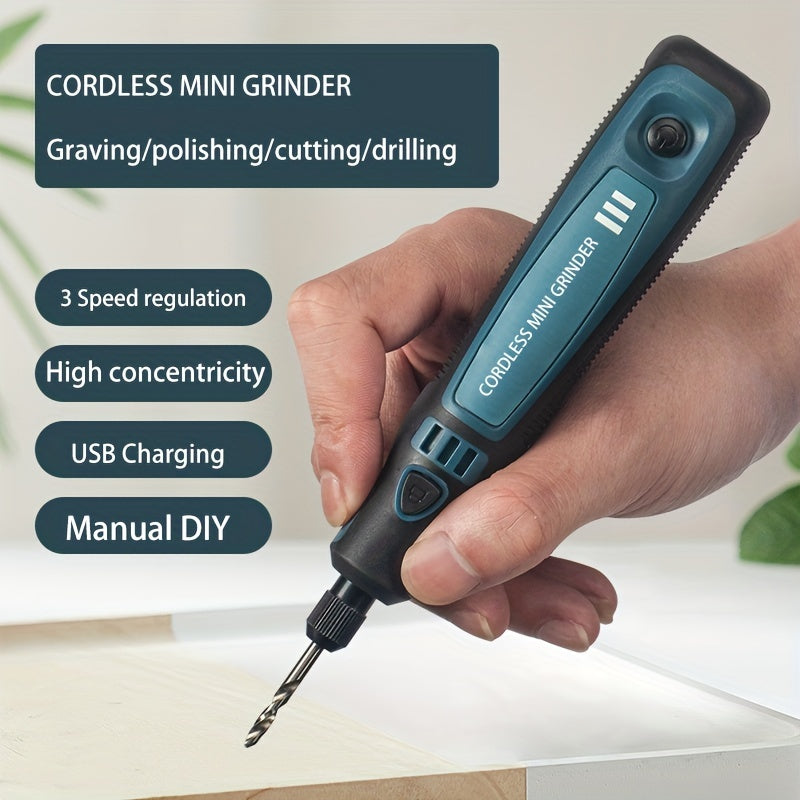 1 Set DIY Small Electric Grinder, Household Hand-held Electric Engraving Tool For Jade Engraving, Polishing Tool, USB Rechargeable Electric Grinder Set, Electric Grinder, Mini Small Electric Grinder Pen, Power Tool