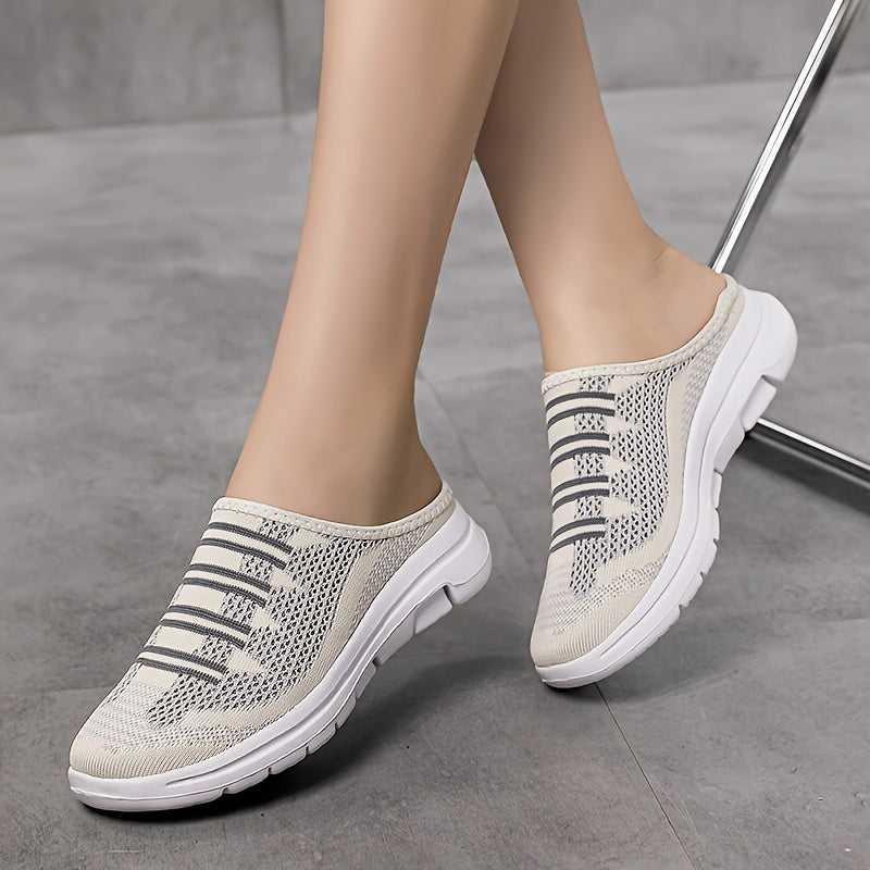 Women's Slip-On Sneakers, Casual Backless Walking Sports Shoes, Breathable & Lightweight Walking Mule Shoes, Plus Size