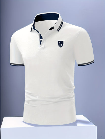Casual Men's Short Sleeve Golf Shirt With Contrast Trim Design, Comfy Male Shirt For Golf Sports, Gift For Men