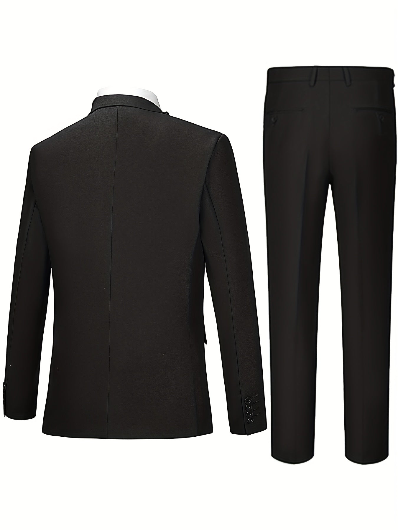Men'S 3pcs Business Style Suit, Two Button Lapel Jacket Vest Trouser Set Solid Color Wedding Business Tuxedo Suit