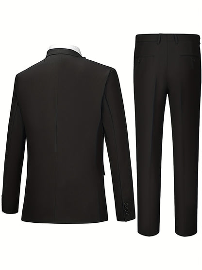 Men'S 3pcs Business Style Suit, Two Button Lapel Jacket Vest Trouser Set Solid Color Wedding Business Tuxedo Suit