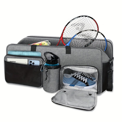 Tennis Racket Bag with Ventilated Shoe Compartment - Ideal for Badminton, Squash & Sports Gear Storage, Durable Polyester, Gray