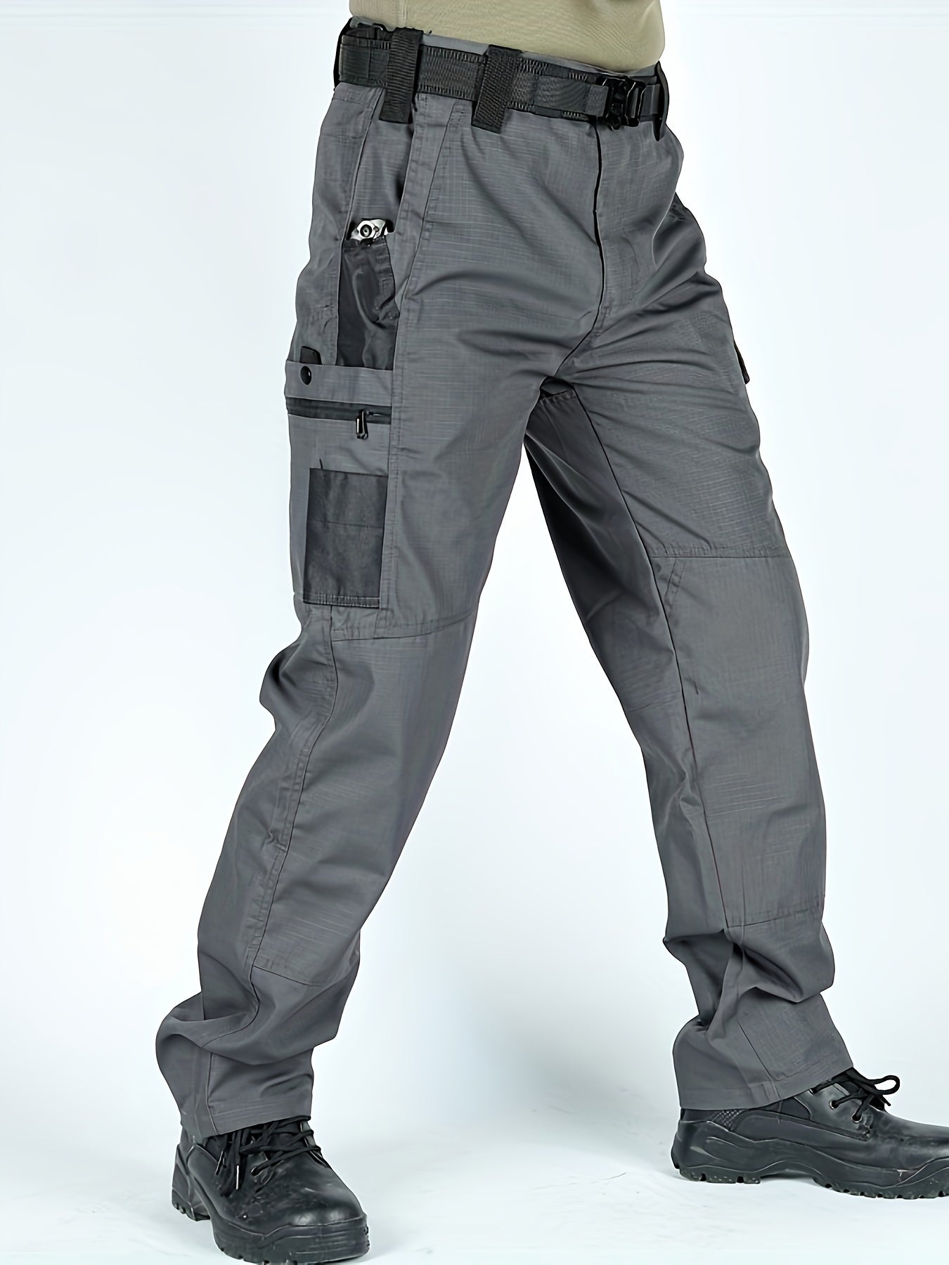 Men's Tactical Pants, Wear-Resistant Combat Training Multi-Pocket Water-Repellent Outdoor Pants, Polyester, Solid Color