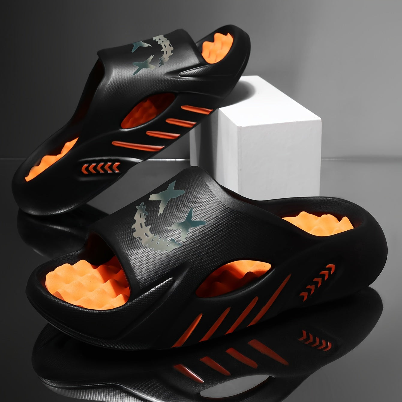 Plus Size Men'S Stylish Color Block Open Toe Breathable Chunky Slippers, Comfy Non Slip Durable Anti Odor EVA Slides, Men'S Daily Footwear
