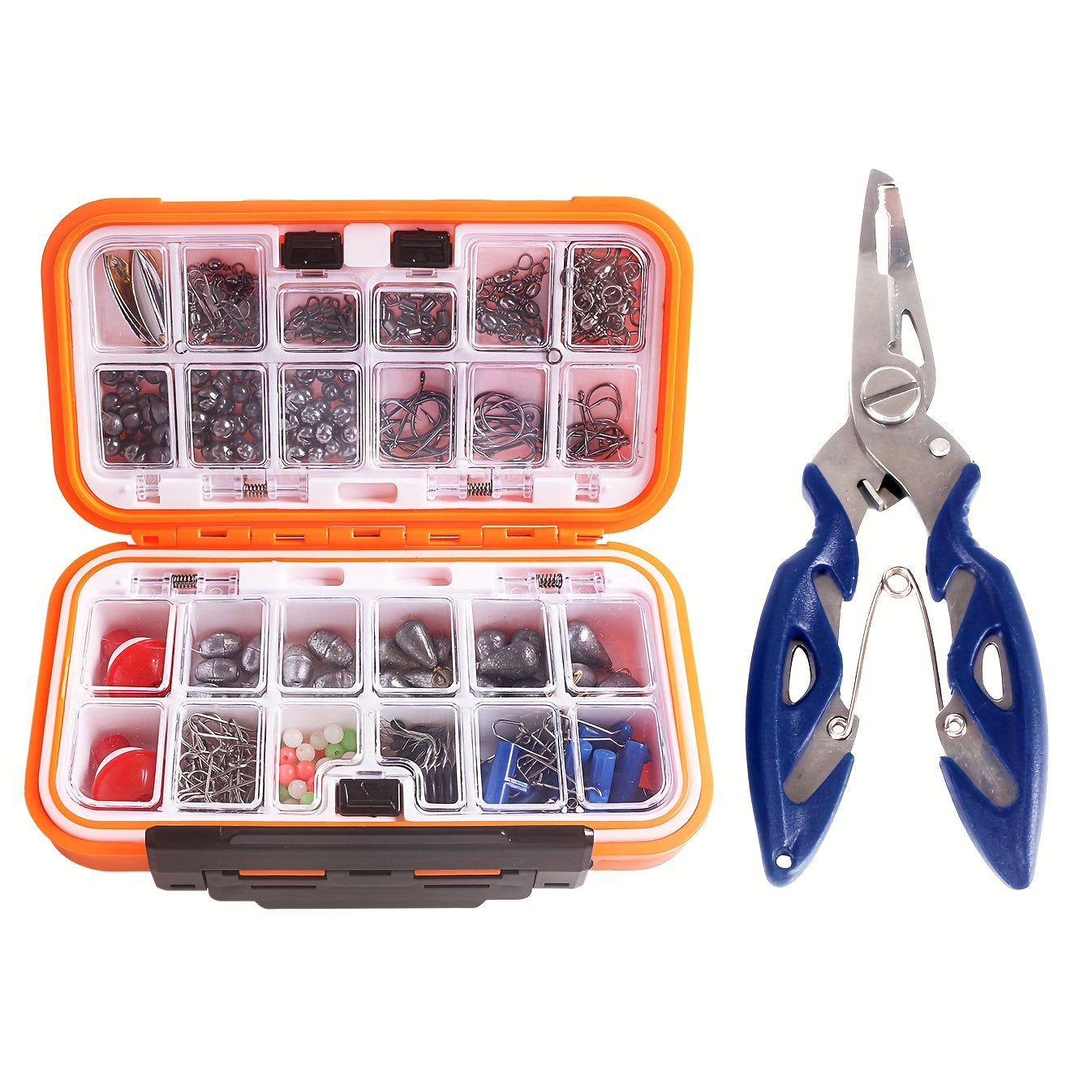 ANMUKA 255pcs Fishing Tackle Kit with Waterproof Storage Box - Includes Hooks, Lure Pliers, Lead Sinkers, Floats & More - Perfect Gift for Anglers, Transfer Ring, Various Lure Tools