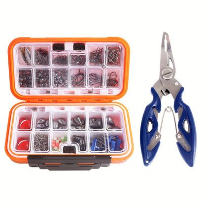 ANMUKA 255pcs Fishing Tackle Kit with Waterproof Storage Box - Includes Hooks, Lure Pliers, Lead Sinkers, Floats & More - Perfect Gift for Anglers, Transfer Ring, Various Lure Tools