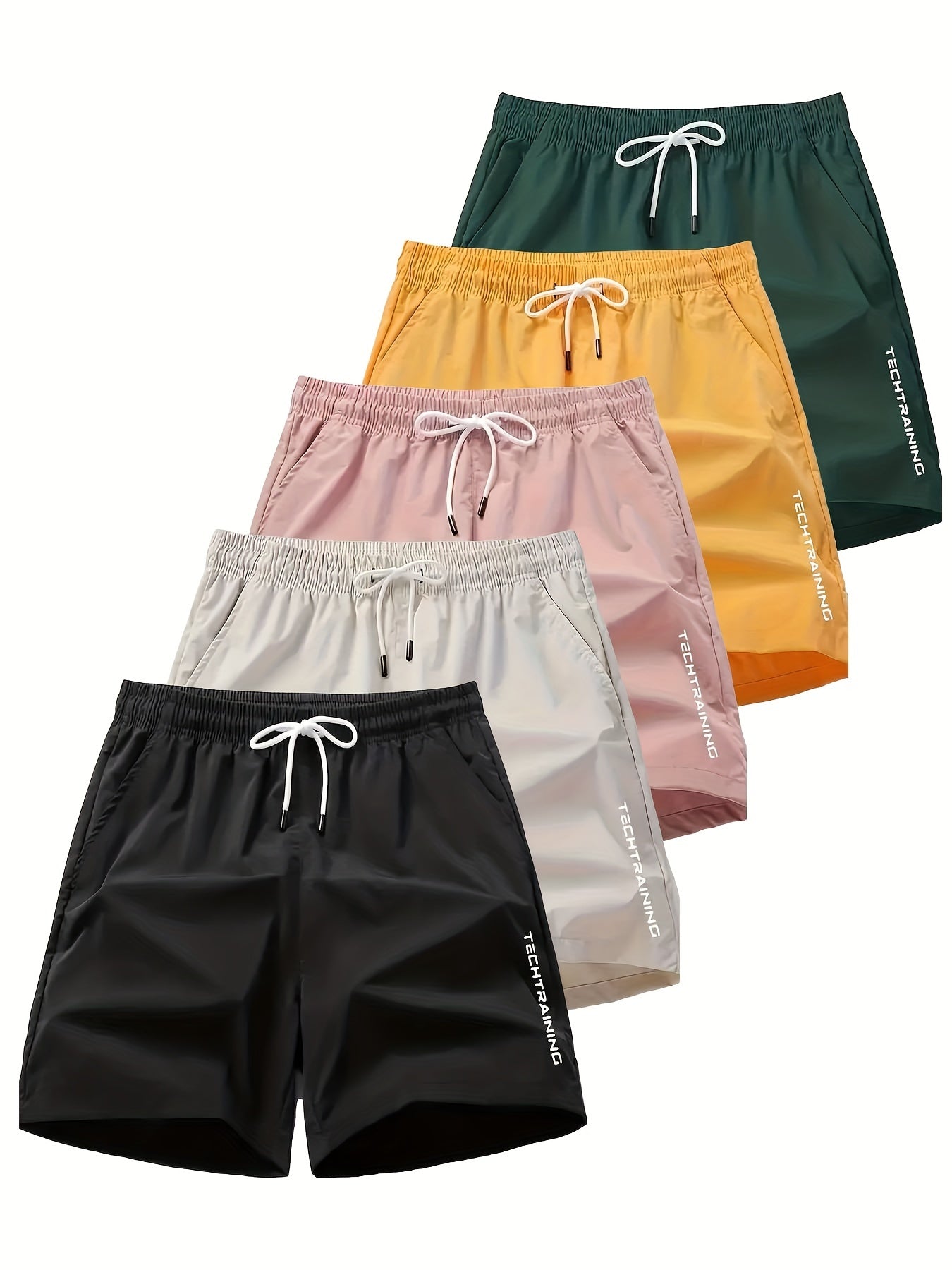 Polyester Non-Stretch Sports Style 5pcs 120g Alphabet Printed Shorts for Men, Loose Fit, Casual Wear, No Pocket, Not Waterproof, Basket Ball Sport