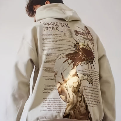 Men'S Fleece Hoodie Letter Print Kangaroo Pocket Drawstring Print Hoodie