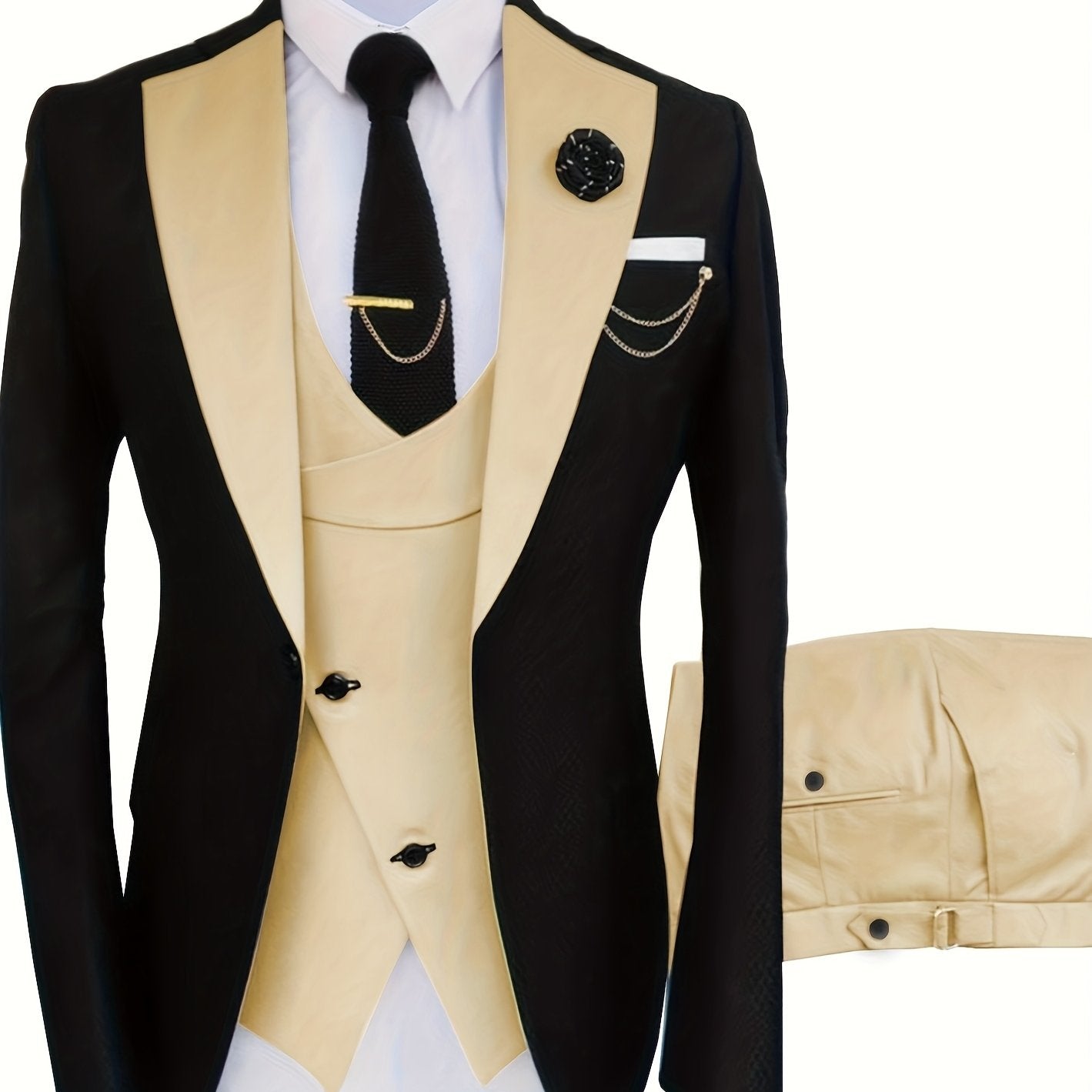 Men's 3pcs Slim Fit Suit Double Breasted Suit Men Formal Suit for Wedding Prom Dinner Party