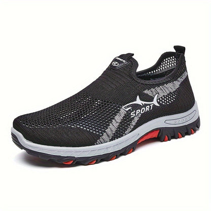 Men's Slip On Mesh Breathable Non Slip Sneakers, Durable Comfy For Spring Summer Outdoor Hiking Camping Climbing