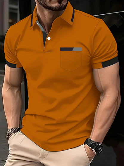 Elegant Men's Color Block Shirt - Casual & Stylish, Short Sleeve, Button Detail, Perfect for Home or Out