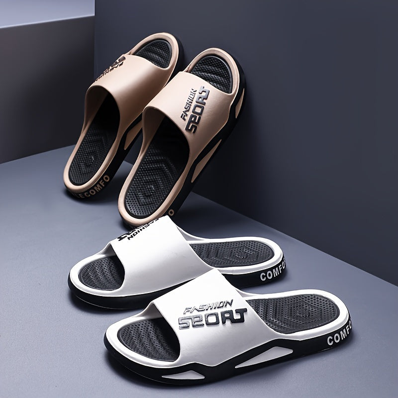 Fashion Mens Sport Slides - Sport Sandals & Slides With Anti-Slip Sole - Trendy Men'S Alphabet Design Slippers - Ideal For Spring And Summer Beach