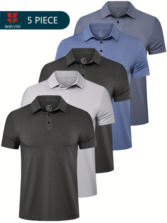 5 Pack Mens Polo Shirts Quick Dry Short Sleeve Golf T Shirt Performance Moisture Wicking Casual Workout