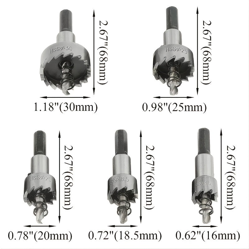 5-Piece Heavy-Duty Hole Saw Drill Bit Set - Perfect For Stainless Steel, Aluminum, Plastic & Wood!