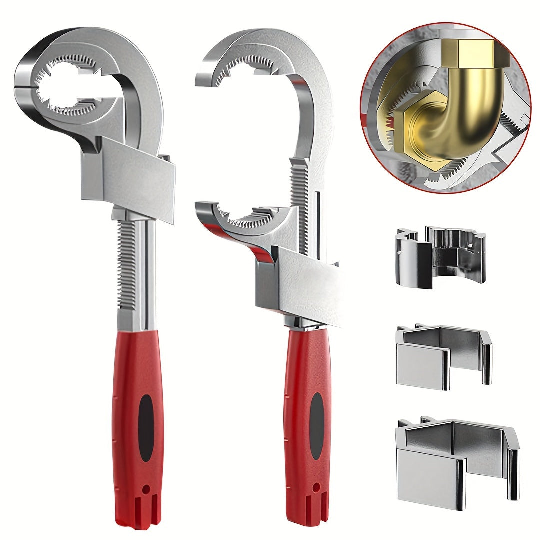 Adjustable Wrench, Large Opening Bathroom Sink, 80mm Max, Chrome-Plated Aluminum Alloy, ABS Handle, for Kitchen and Bathroom Sewer Pipe Disassembly & Assembly, Red, Manual Tool, No Power Required