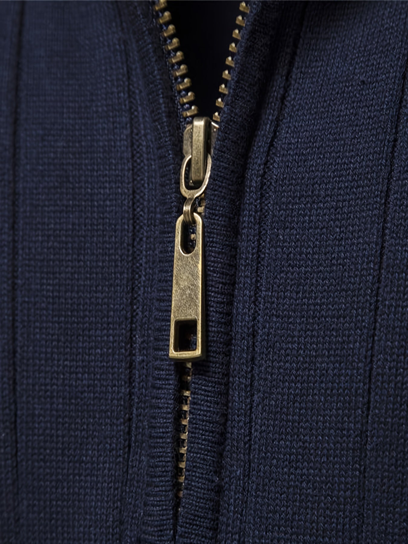 Men's Navy Blue Half-Zip Stand Collar Sweatshirt - Stretch Blend, Ribbed Texture, Long Sleeve - Ideal for Fishing & Walking in Fall/Winter