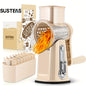 SUSTEAS Rotary Cheese Grater With Handle - Vegetable Shredder With 5 Well-designed Blades & Strong Suction Base, Round Mandoline Slicer & Food Chopper For Kitchen, With Blade Storage Box