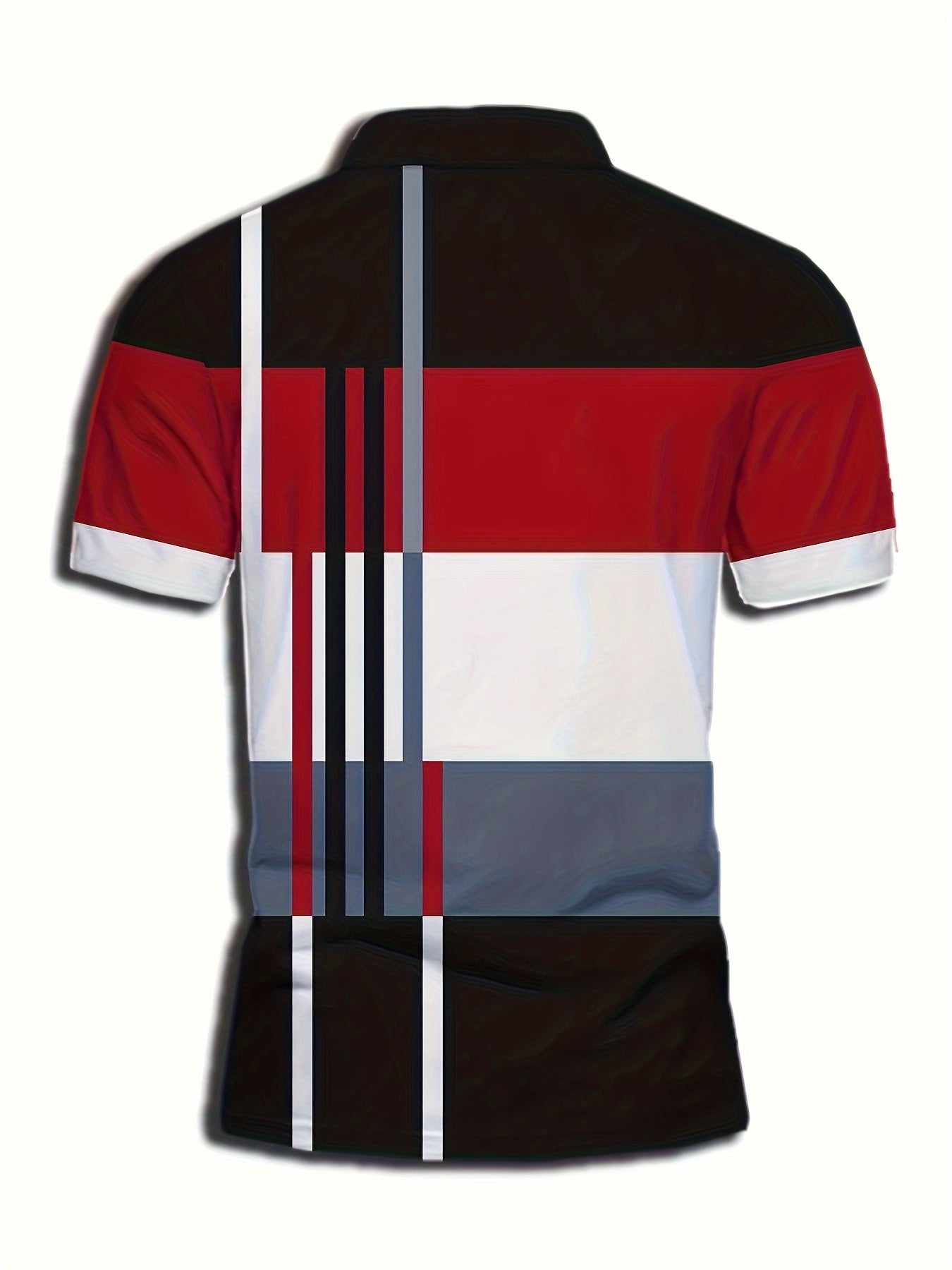 2024 Men'S Casual Geometric Print Knit Polo-Style Shirt with Lapel Collar and Slight Stretch - 100% Polyester Material - Regular Fit