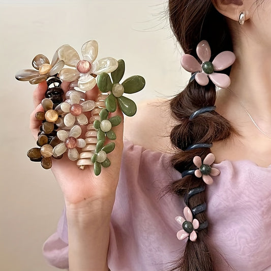 Floral Bubble Braided Hair Ties Set For Women, Elegant Cute Chic Spiral Elastic Hair Ties, Quick & Easy To Use, Perfect For Birthday Holiday Party Favor Daily Wear, Christmas Gifts For Her
