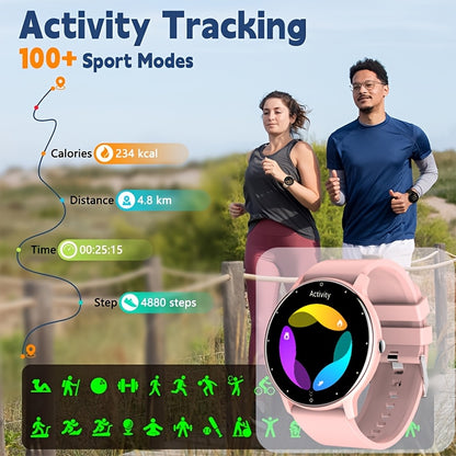 Synwoo Smart Watch for Men and Women - 3.25cm Full Touch Screen, Digital Display, Round Dial, Motion Tracker, Alarm Clock, Weather Update, Music Playback, Message Reminder, USB Charging, Rechargeable Lithium Polymer Battery,