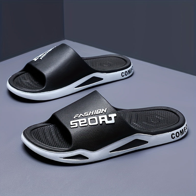 Fashion Mens Sport Slides - Sport Sandals & Slides With Anti-Slip Sole - Trendy Men'S Alphabet Design Slippers - Ideal For Spring And Summer Beach