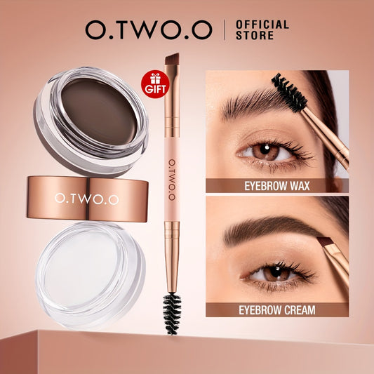 24-hour Waterproof O.TWO.O Eyebrow Cream and Wax - Natural, Long-lasting, Ultra Thin Slanted Brush for Precise Application, Concealer, and Shaping - Suitable for All Skin Types