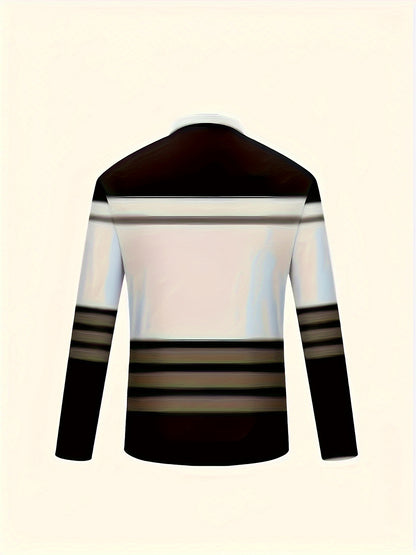 Men's Long Sleeved Zipper Collar Shirt Striped Fashion Spring And Autumn Polo Shirt Collar