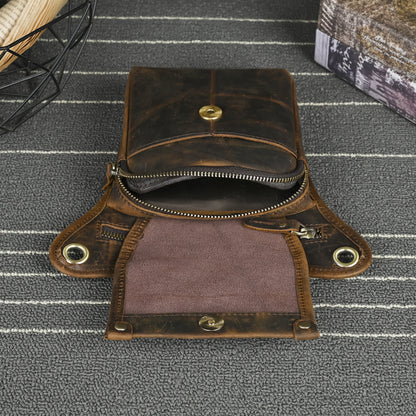 Men's Genuine Leather Vintage Sling Bag - Casual Classic Brown Travel Fanny Pack with Multiple Zippered Pockets & Adjustable Strap