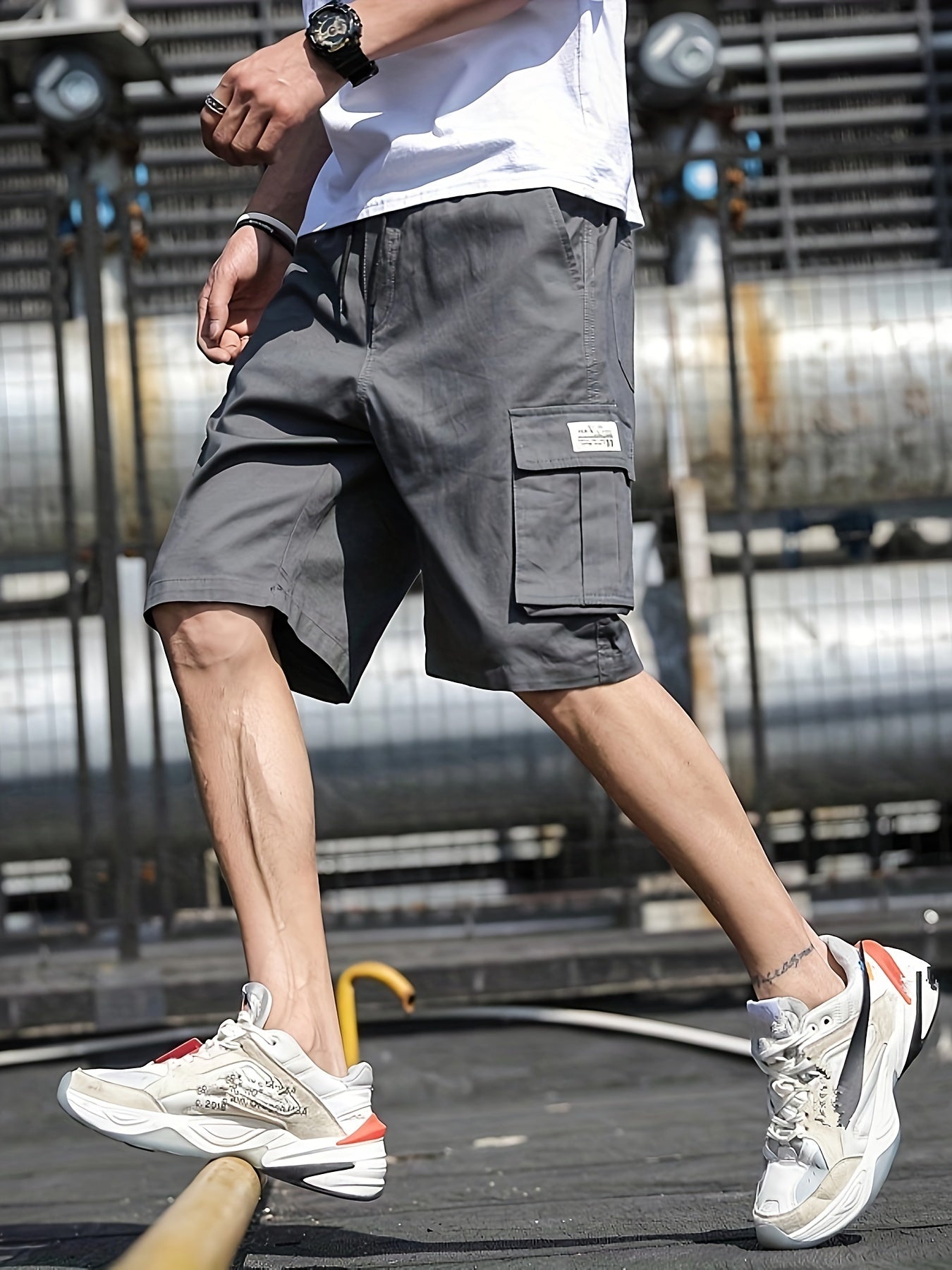 4-Pack Solid Color Men's Casual Cargo Shorts - 100% Polyester, Regular Fit, Non-Stretch Woven Fabric, Drawstring and Multiple Pockets for Daily Wear