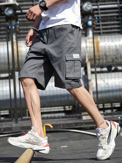 4-Pack Solid Color Men's Casual Cargo Shorts - 100% Polyester, Regular Fit, Non-Stretch Woven Fabric, Drawstring and Multiple Pockets for Daily Wear