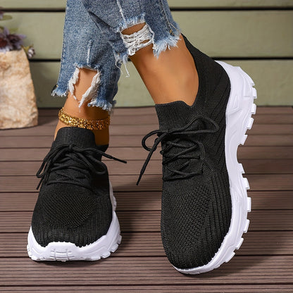 Women's Solid Color Fashion Sneakers - Casual Breathable Mesh Running Shoes with Lace-up Closure, Comfortable All-Season Walking Shoes with Anti-Slip PVC Sole, Low Top Design - Taizhou Exclusive