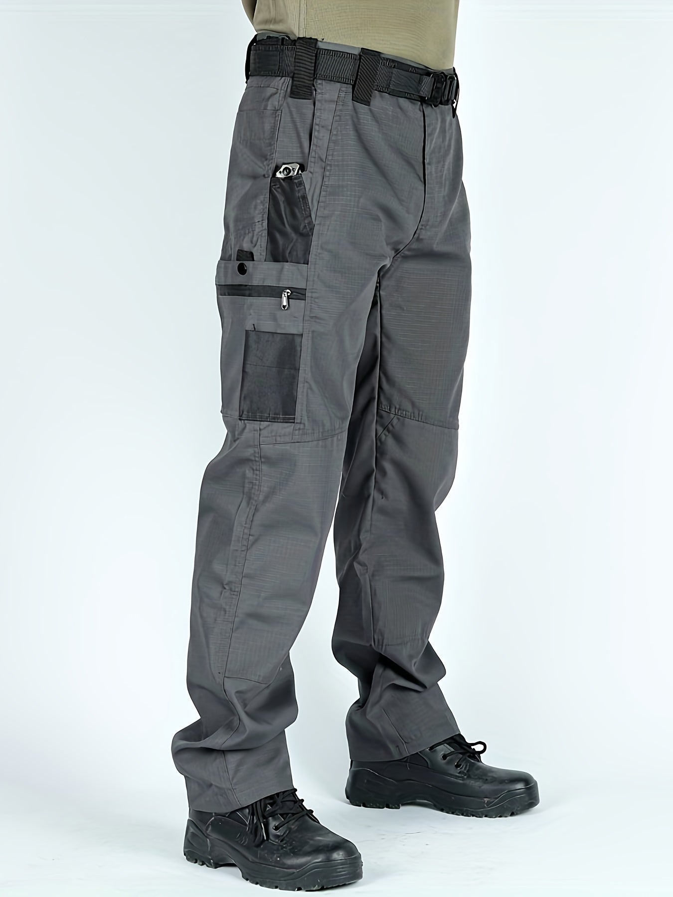 Men's Tactical Pants, Wear-Resistant Combat Training Multi-Pocket Water-Repellent Outdoor Pants, Polyester, Solid Color