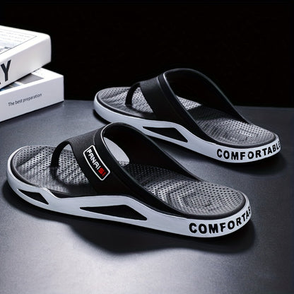 Men's Stylish Flip-Flops - Comfortable PVC Material, Non-Slip Sole, Arch Support Strap, Perfect for Beach & Casual Wear (Black/White/Beige), Beach Accessories