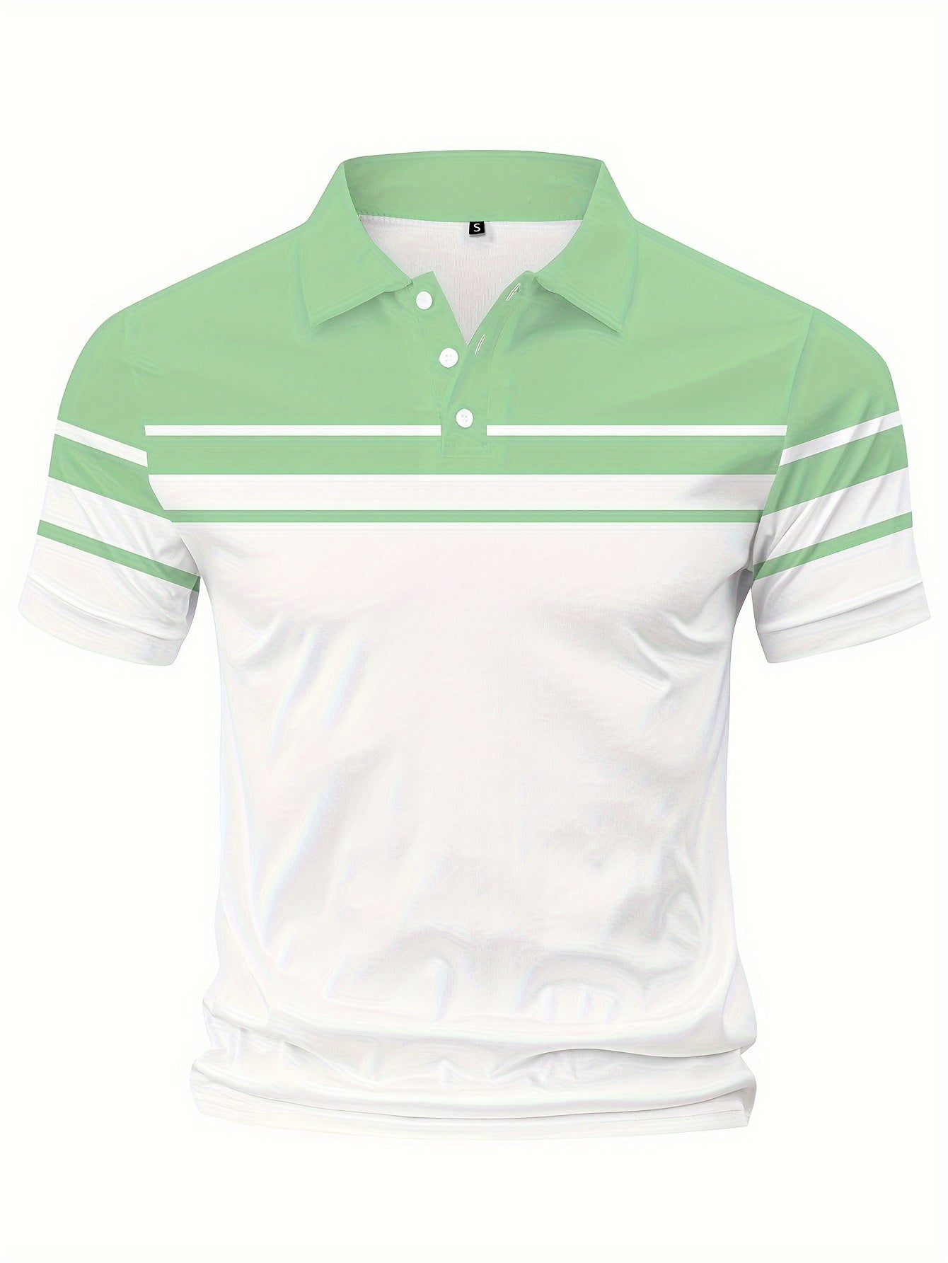 Men's Stripes Color Blocking Print Summer Short Sleeve Lapel T-shirt, Casual Comfy Sports Top As Gift