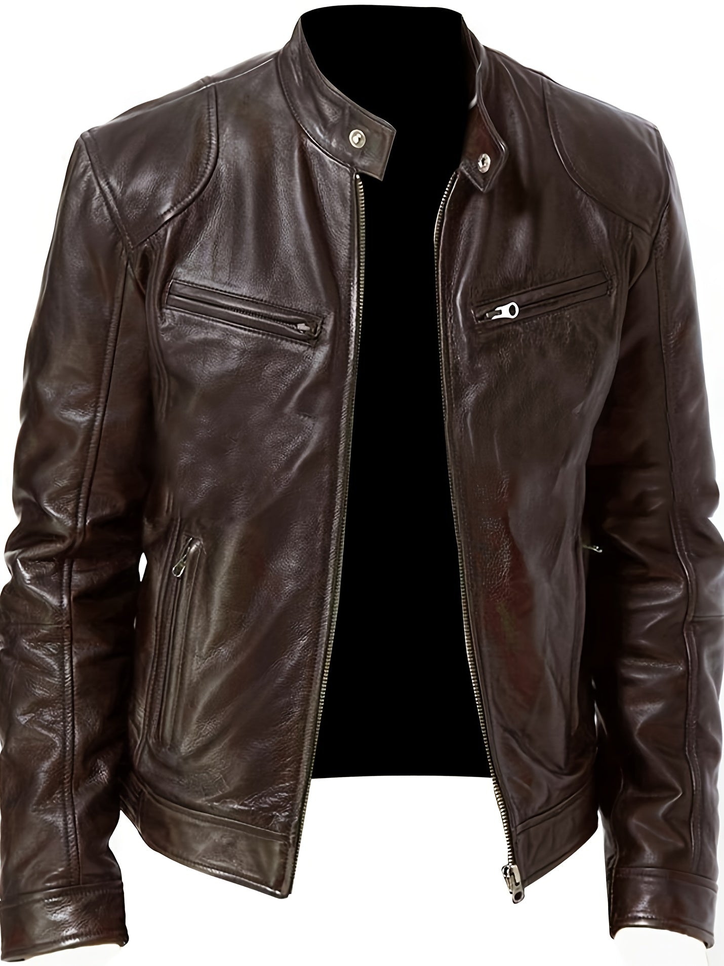Men'S Large Autumn/Winter Jacket Full Zipper Standing Neck Motorcycle Bomb Jacket Business Bicycle Coat