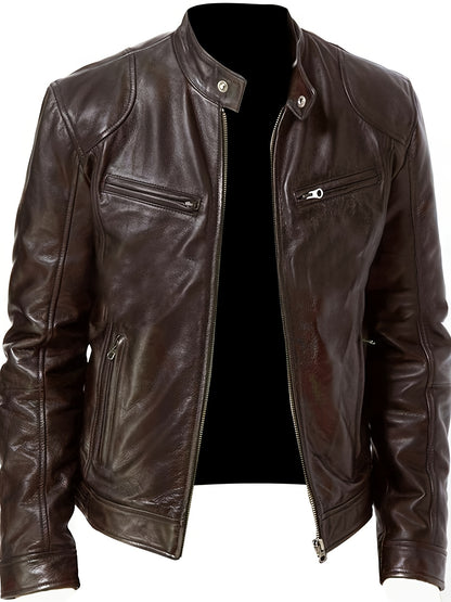 Men'S Large Autumn/Winter Jacket Full Zipper Standing Neck Motorcycle Bomb Jacket Business Bicycle Coat