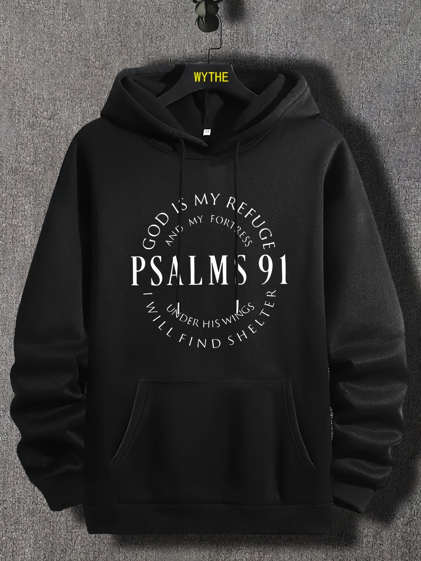Stylish Psalms 91 Graphic Hoodie - Soft, Comfy, Loose Fit with Kangaroo Pocket, Drawstring, and Trendy Design - Autumn Winter Essential for Men